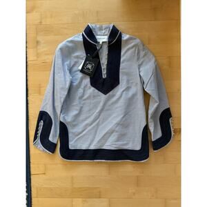 NWT Elizabeth McKay Tunic Blouse Navy Blue Embroidered V Neck Top Nautical 8